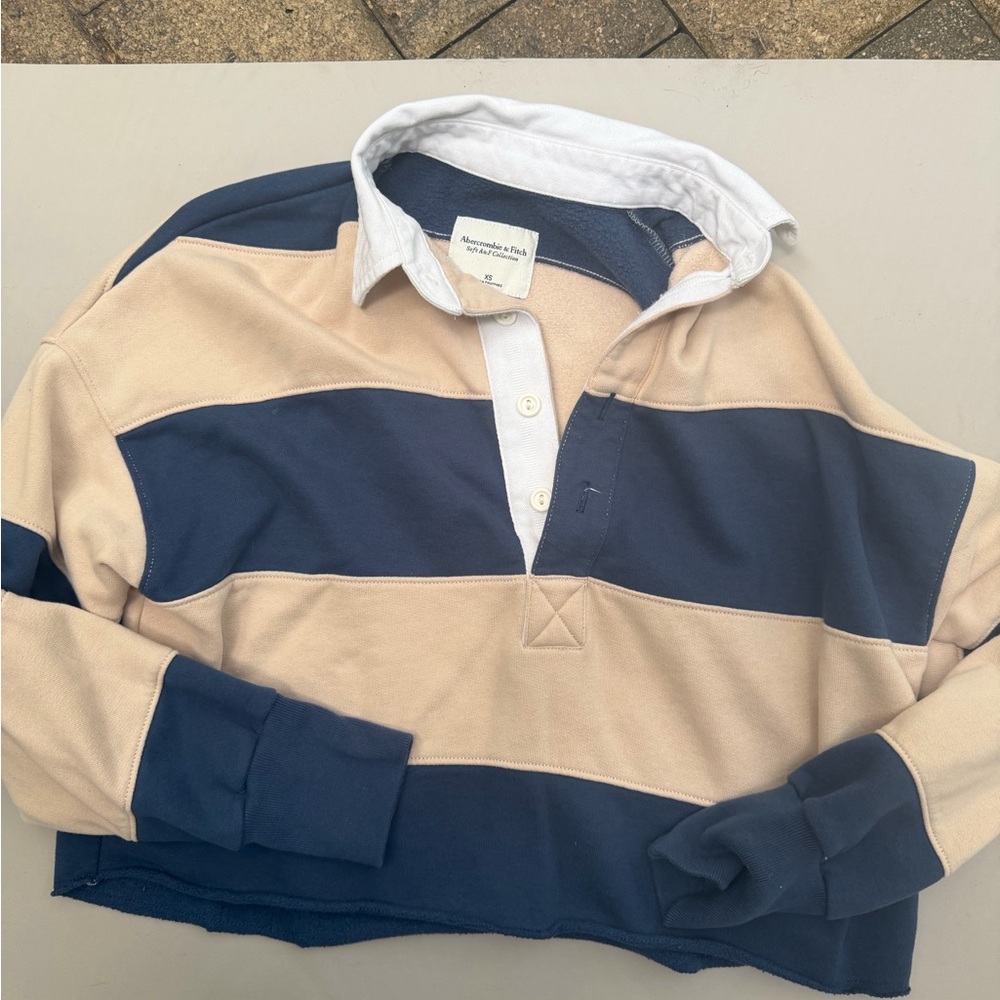 Abercrombie and Fitch Rugby Shirt in Navy and Beige